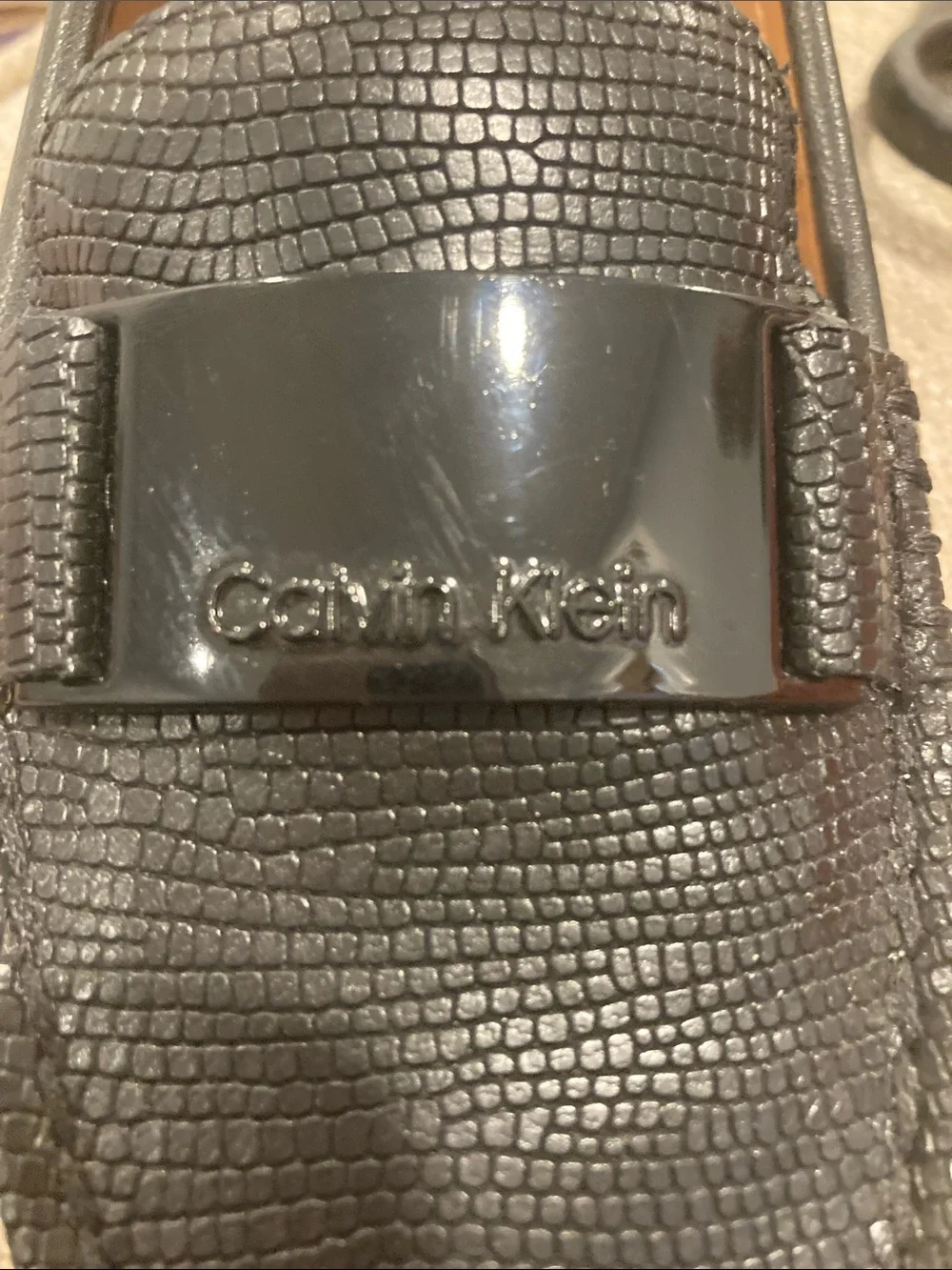 Calvin Klein Black Women's Textured Loafers with Logo Plaque